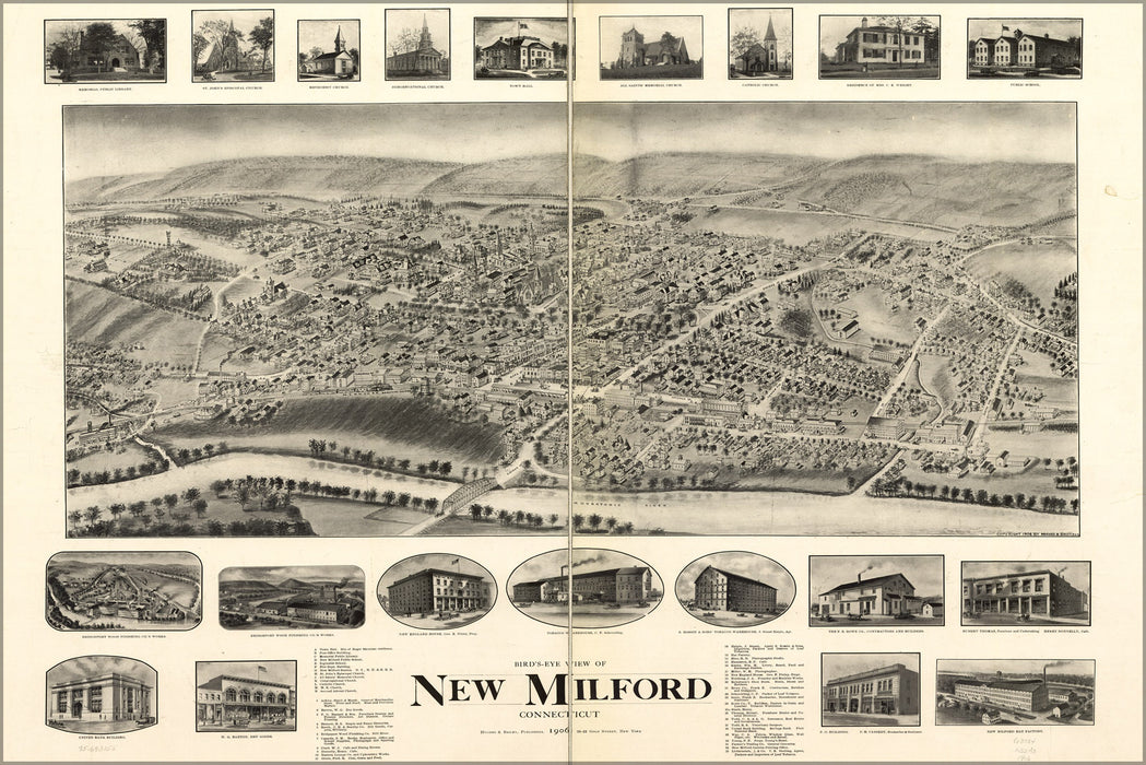 24"x36" Gallery Poster, birdseye map of New Milford, Connecticut, 1906