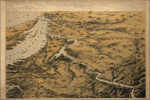 24"x36" Gallery Poster, birdseye map of Washington d.c. Baltimore 1861