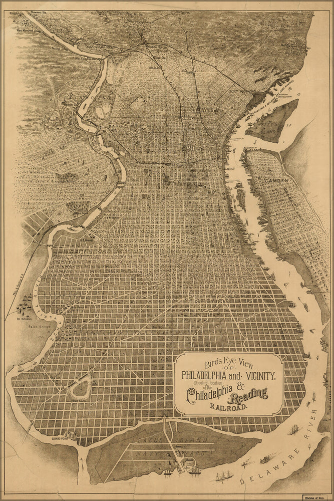 24"x36" Gallery Poster, birdseye view map Philadelphia pennsylvania 1870