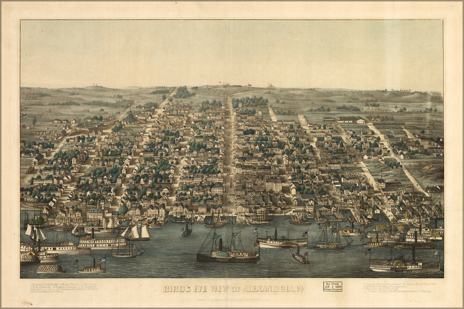 24"x36" Gallery Poster, birdseye view map of Alexandria, Virginia 1863