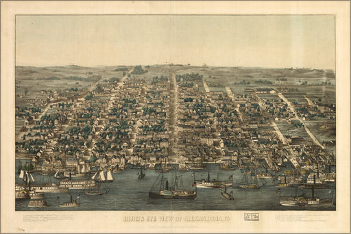 24"x36" Gallery Poster, birdseye view map of Alexandria, Virginia 1863