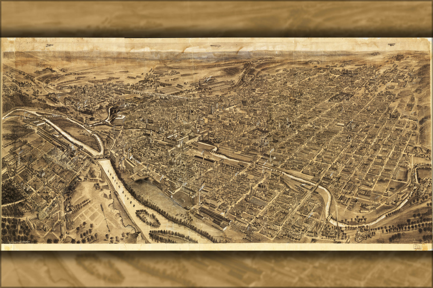24"x36" Gallery Poster, birdseye view map of Allentown, Pennsylvania 1922