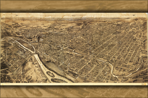 24"x36" Gallery Poster, birdseye view map of Allentown, Pennsylvania 1922