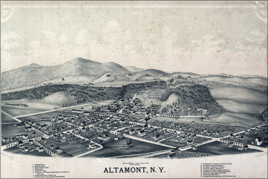24"x36" Gallery Poster, birdseye view map of Altamont new york 1889