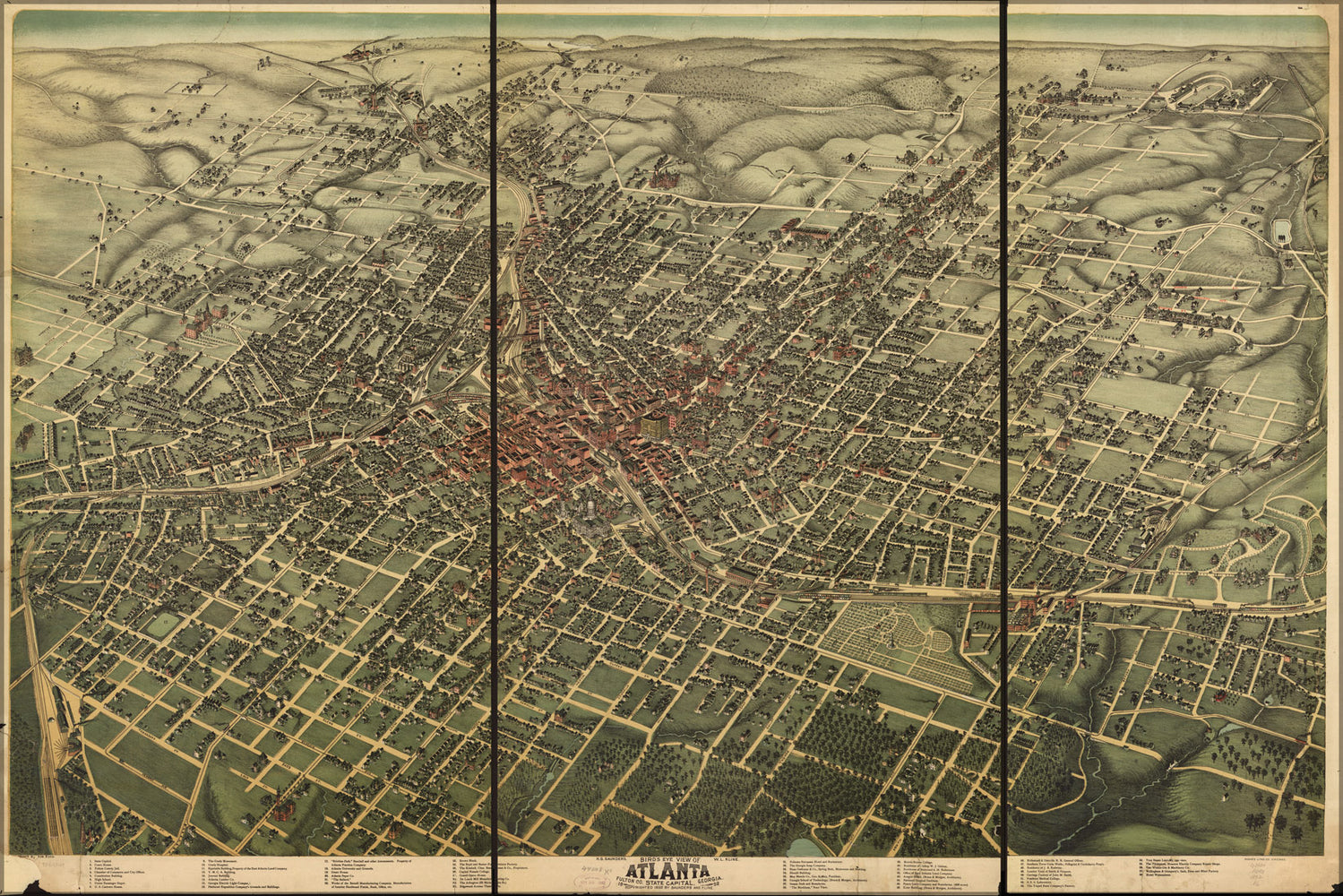 24"x36" Gallery Poster, birdseye view map of Atlanta 1892