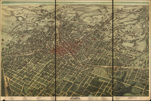24"x36" Gallery Poster, birdseye view map of Atlanta 1892