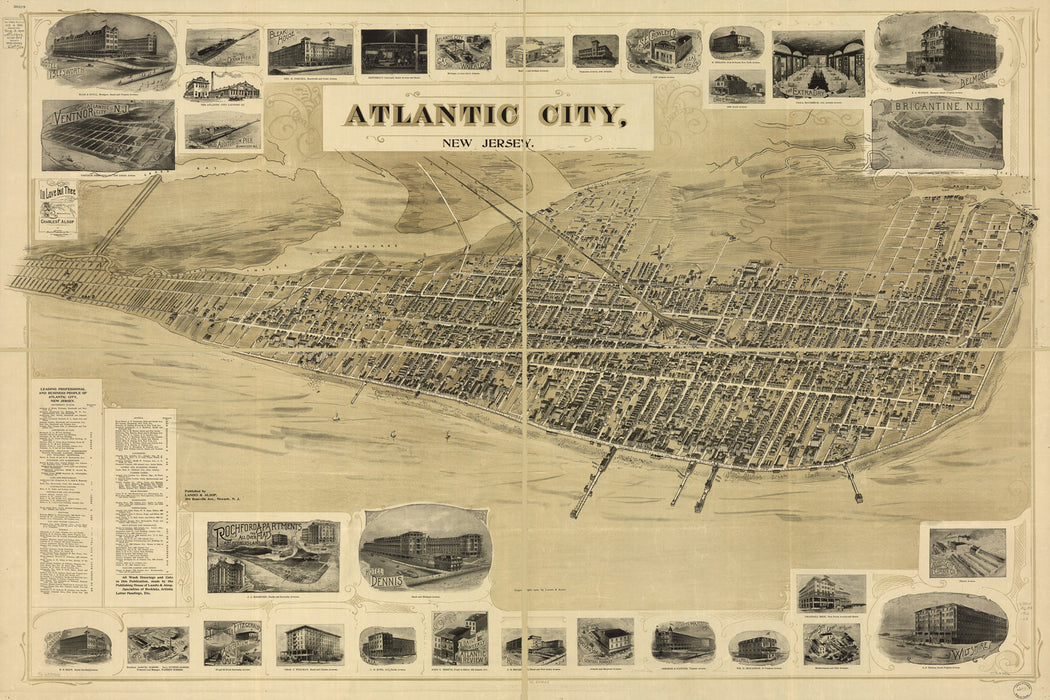 24"x36" Gallery Poster, birdseye view map of Atlantic City, New Jersey 1900