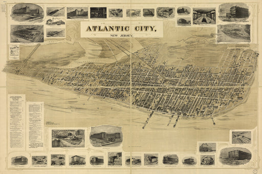 24"x36" Gallery Poster, birdseye view map of Atlantic City, New Jersey 1900
