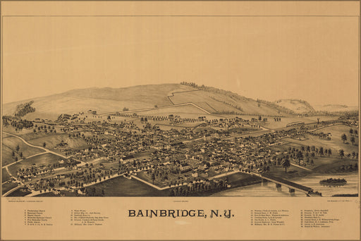 24"x36" Gallery Poster, birdseye view map of Bainbridge, N.Y.  1889