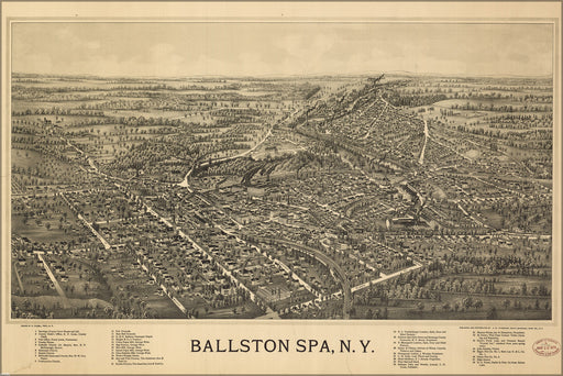 24"x36" Gallery Poster, birdseye view map of Ballston Spa, N.Y 1890