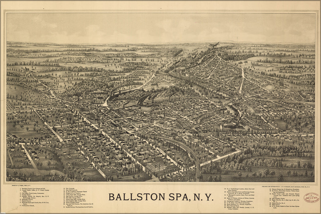 24"x36" Gallery Poster, birdseye view map of Ballston Spa, N.Y 1890