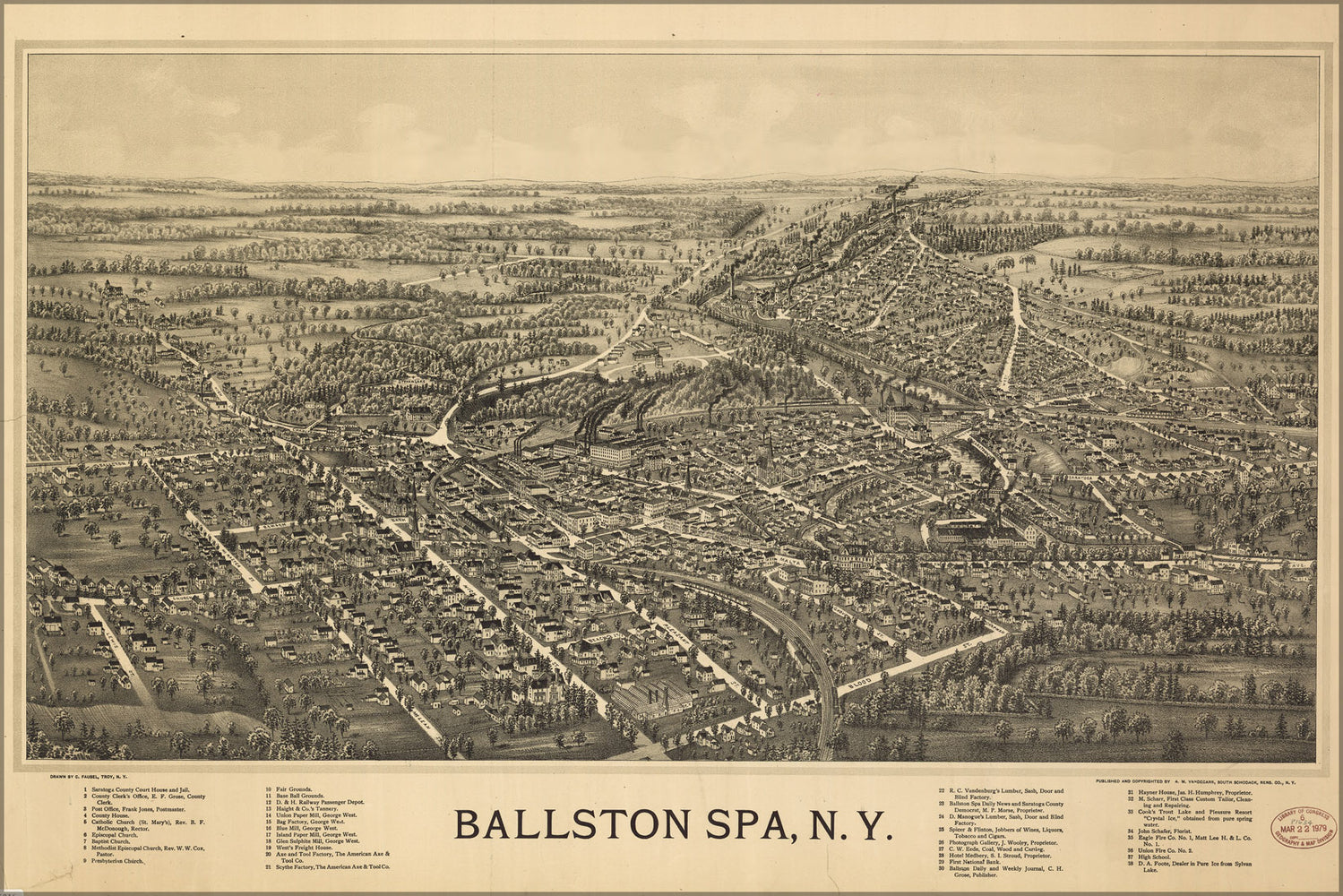 24"x36" Gallery Poster, birdseye view map of Ballston Spa, N.Y 1890