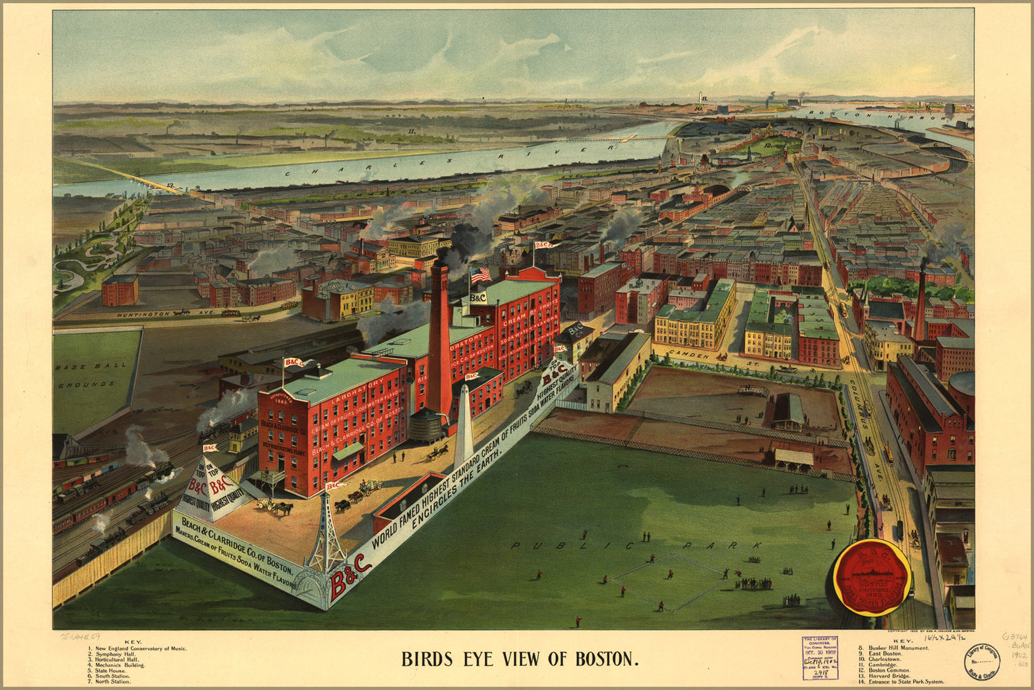 24"x36" Gallery Poster, birdseye view map of Boston 1902
