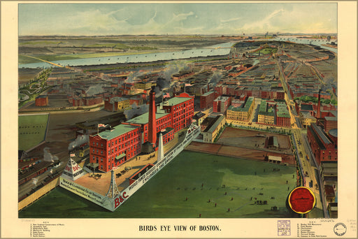 24"x36" Gallery Poster, birdseye view map of Boston 1902
