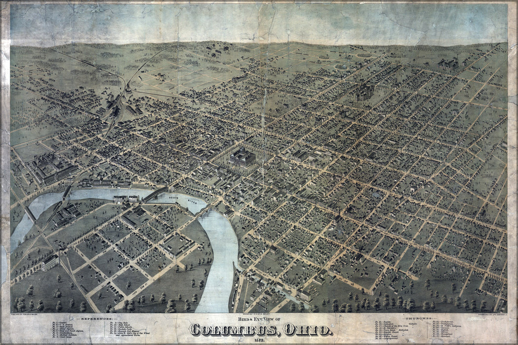 24"x36" Gallery Poster, birdseye view map of Columbus, Ohio 1872 05_19