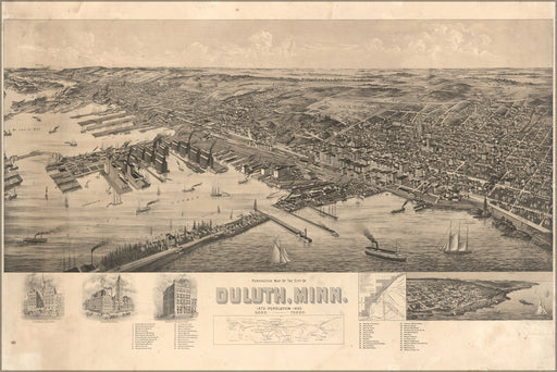 24"x36" Gallery Poster, birdseye view map of Duluth minnesota 1893