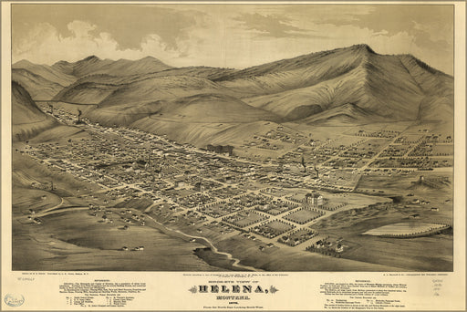 24"x36" Gallery Poster, birdseye view map of Helena, Montana 1875