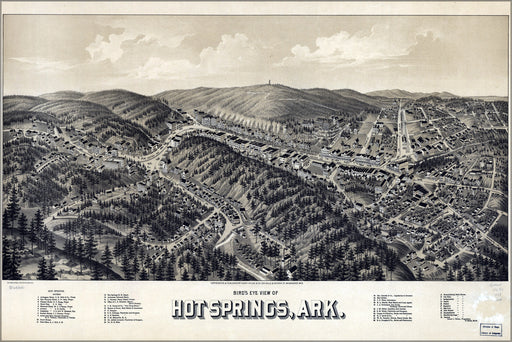 24"x36" Gallery Poster, birdseye view map of Hot Springs, Arkansas 1888