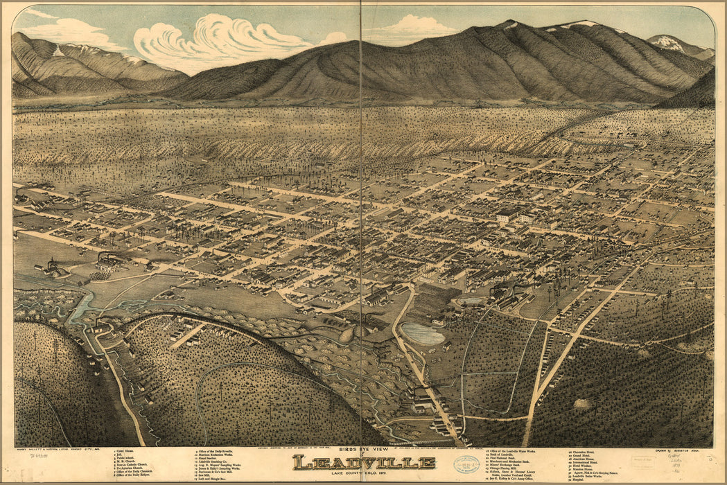 24"x36" Gallery Poster, birdseye view map of Leadville, colorado 1879