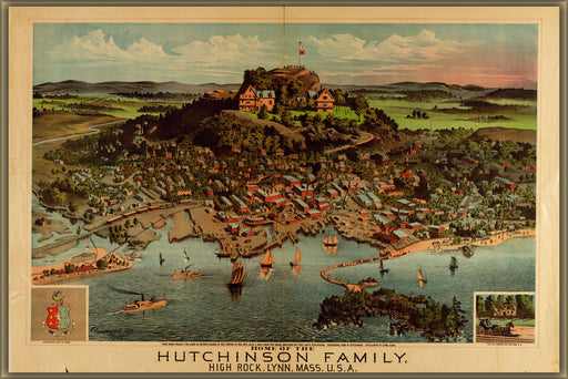 24"x36" Gallery Poster, birdseye view map of Lynn Massachusetts 1881