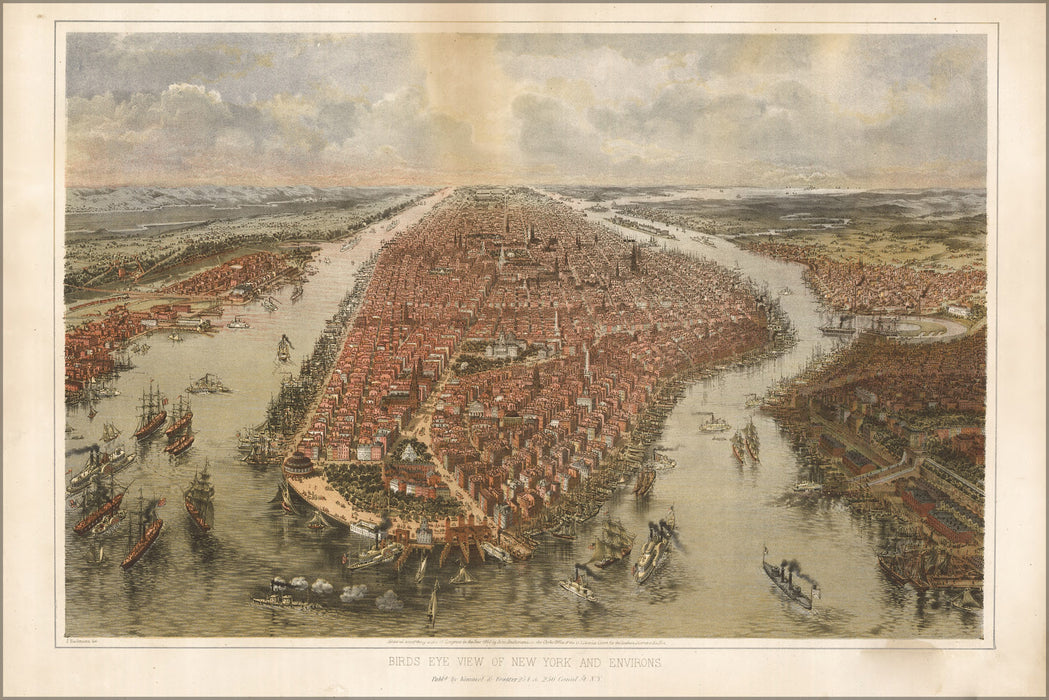 24"x36" Gallery Poster, birdseye view map of New York city and environs 1865