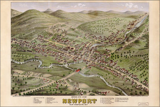 24"x36" Gallery Poster, birdseye view map of Newport, New Hampshire, 1877