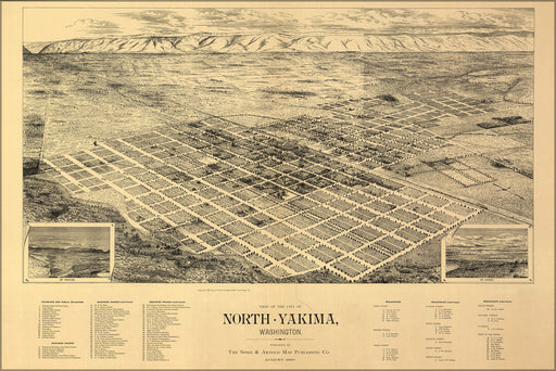24"x36" Gallery Poster, birdseye view map of North Yakima, Washington 1889