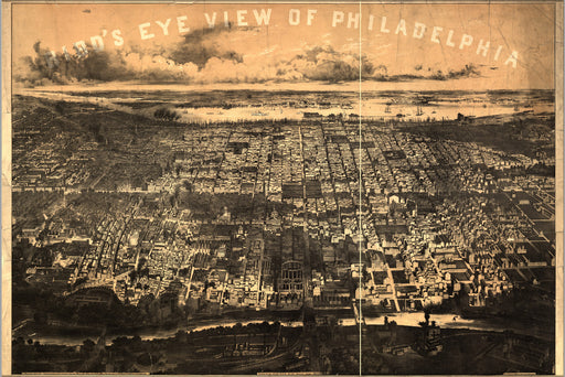 24"x36" Gallery Poster, birdseye view map of Philadelphia 1868