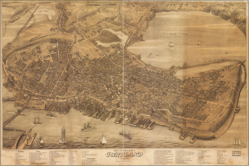 24"x36" Gallery Poster, birdseye view map of Portland, Maine 1876