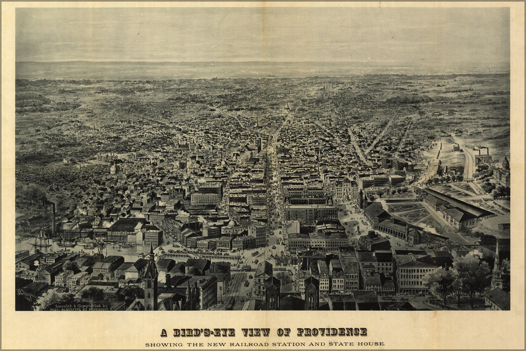 24"x36" Gallery Poster, birdseye view map of Providence rhode island 1895