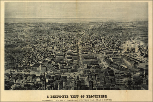 24"x36" Gallery Poster, birdseye view map of Providence rhode island 1895