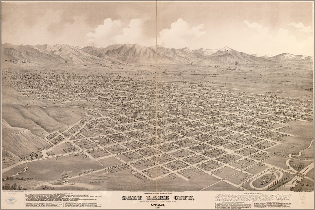24"x36" Gallery Poster, birdseye view map of Salt Lake City, Utah 1875