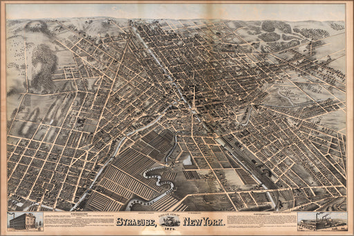 24"x36" Gallery Poster, birdseye view map of Syracuse, New York  1874