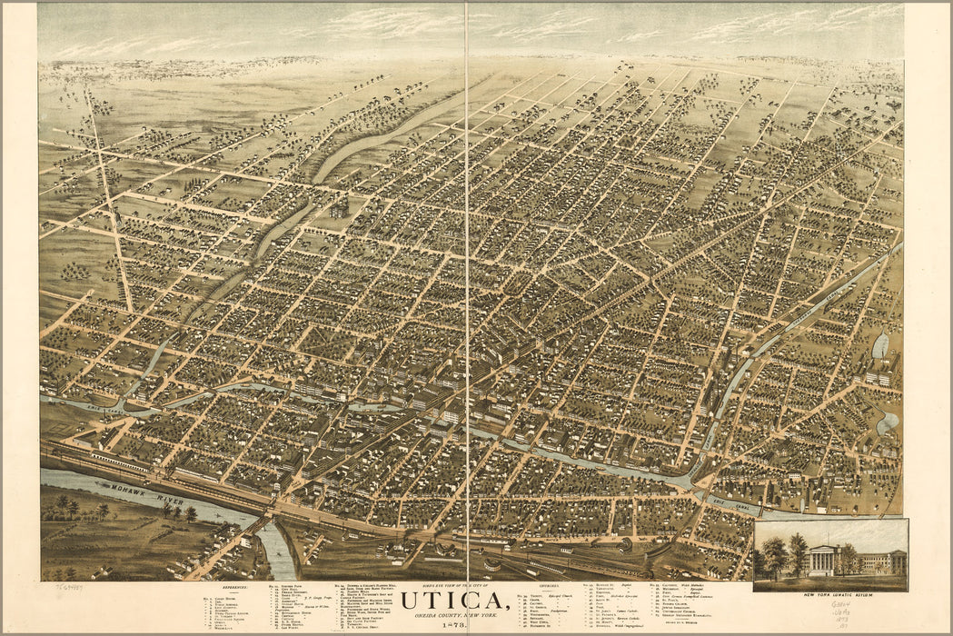 24"x36" Gallery Poster, birdseye view map of Utica, New York 1873