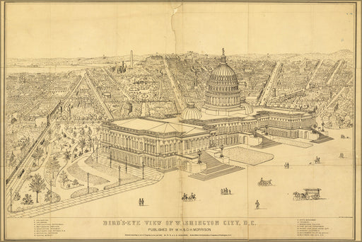 24"x36" Gallery Poster, birdseye view map of Washington D.C. 1872