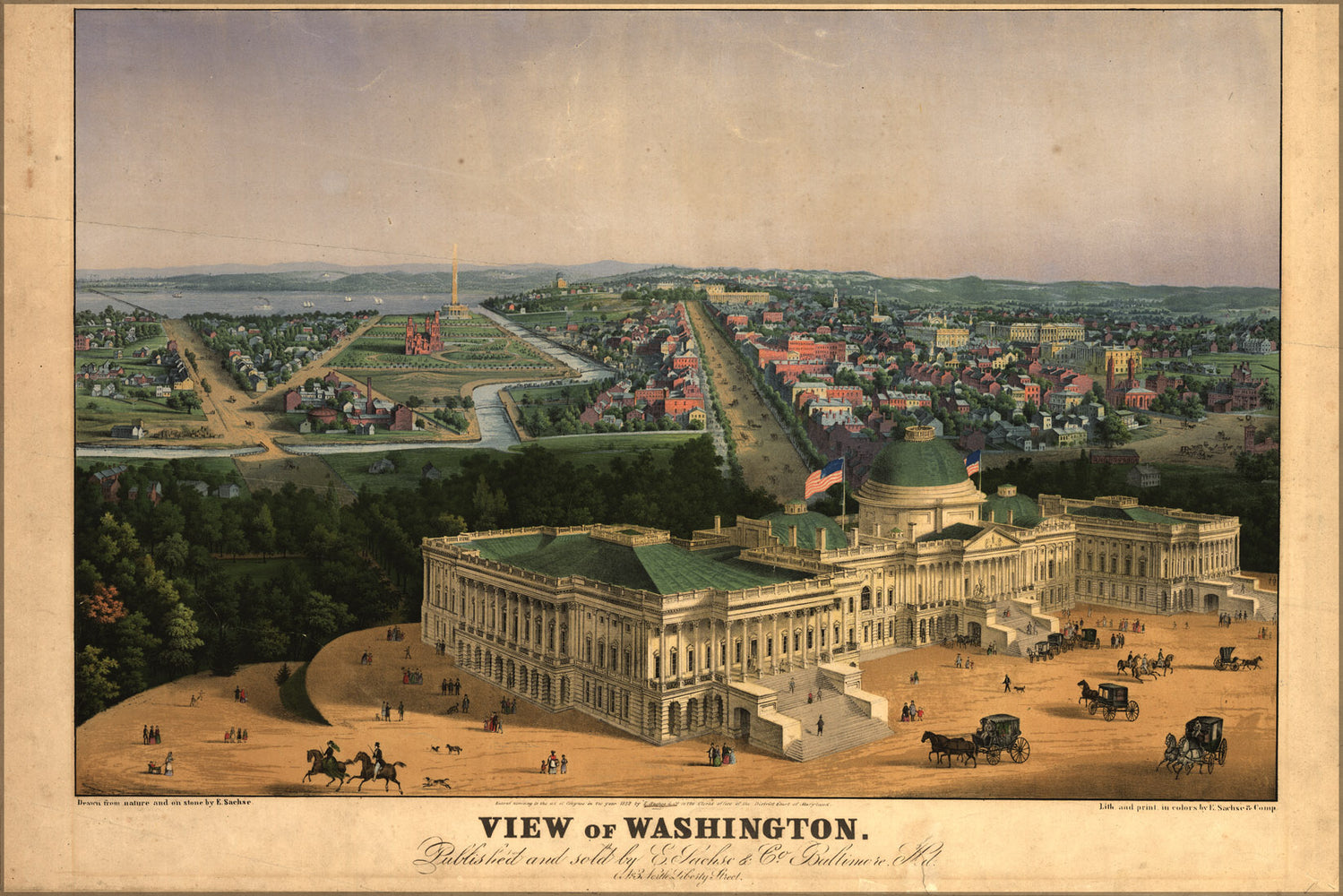 24"x36" Gallery Poster, birdseye view map of Washington d.c. 1852