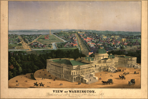 24"x36" Gallery Poster, birdseye view map of Washington d.c. 1852