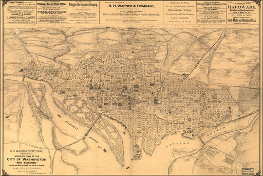 24"x36" Gallery Poster, birdseye view map of Washington d.c. 1886 P2
