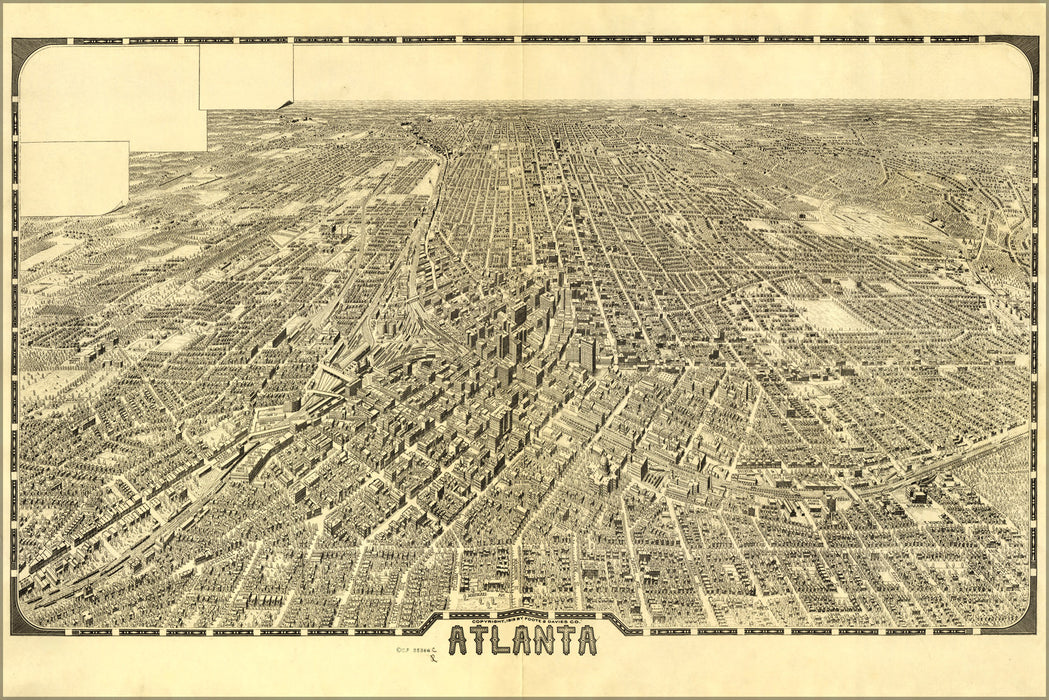 24"x36" Gallery Poster, birdseye view map of atlanta georgia 1919