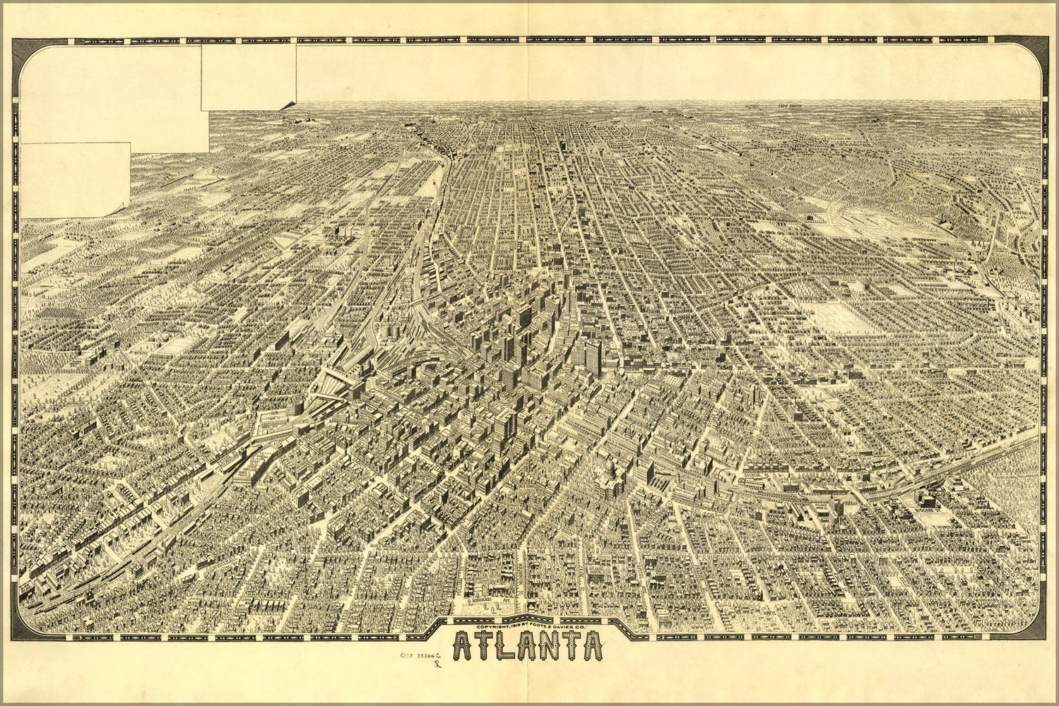 24"x36" Gallery Poster, birdseye view map of atlanta georgia 1919