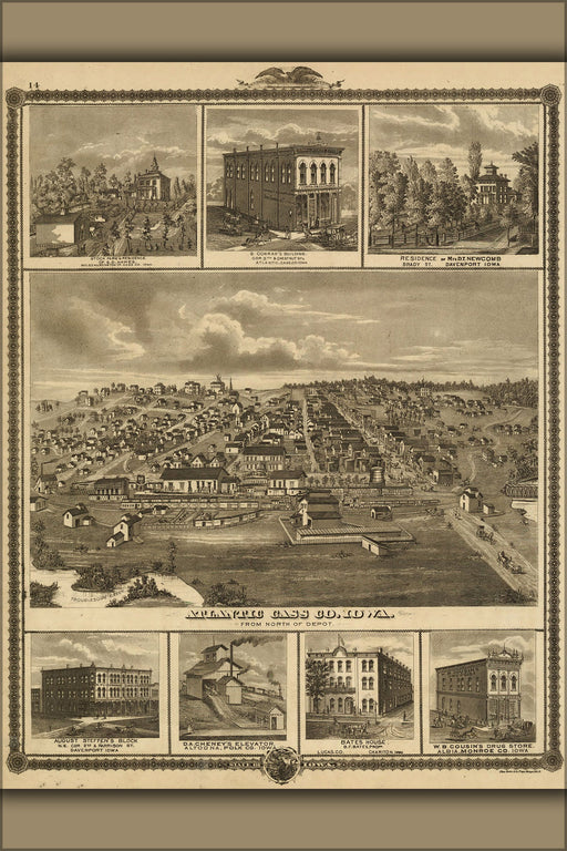 24"x36" Gallery Poster, birdseye view map of atlantic iowa 1875