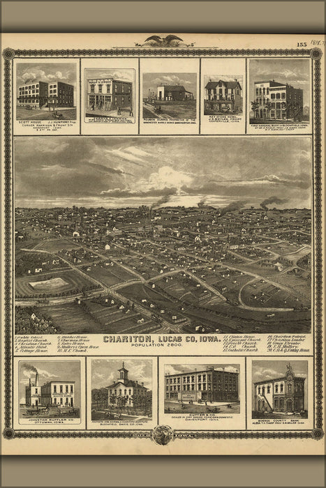 24"x36" Gallery Poster, birdseye view map of chariton iowa 1875
