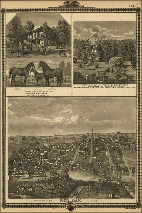 24"x36" Gallery Poster, birdseye view map of red oak iowa