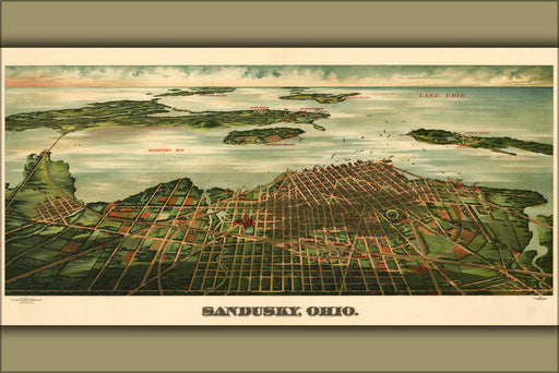 24"x36" Gallery Poster, birdseye view map of sandusky ohio 1898