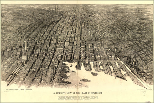 24"x36" Gallery Poster, birdseye view map of the heart of Baltimore 1912