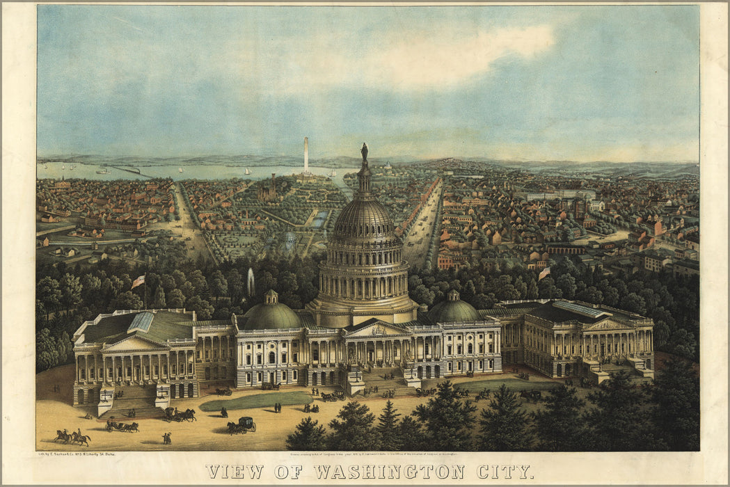 24"x36" Gallery Poster, birdseye view map of washington d.c. 1871