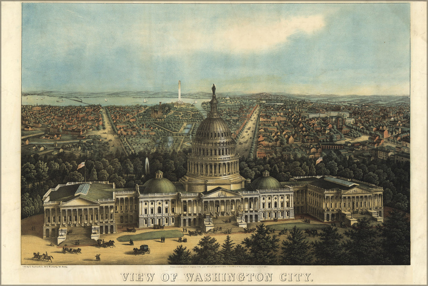 24"x36" Gallery Poster, birdseye view map of washington d.c. 1871