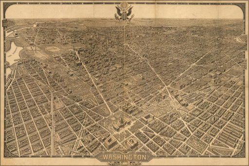 24"x36" Gallery Poster, birdseye view map of washington d.c. 1921