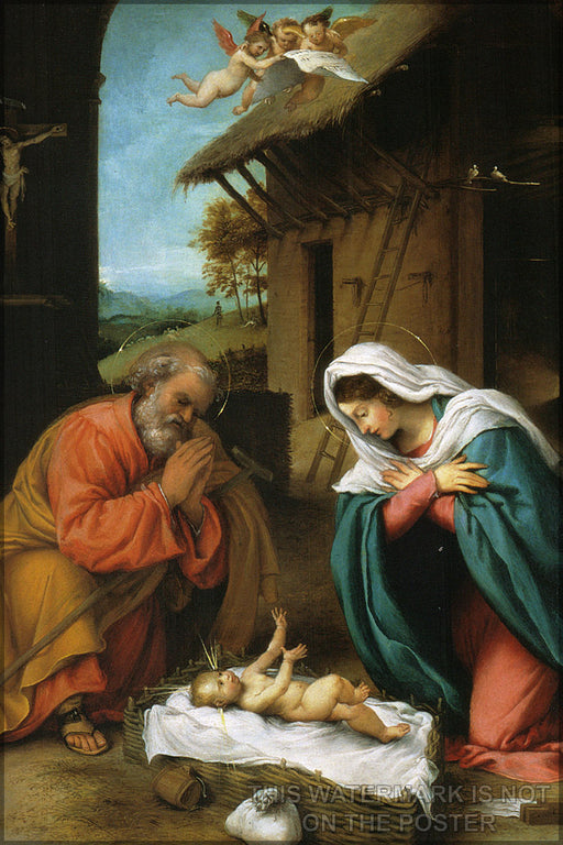 24"x36" Gallery Poster, birth of jesus christ by Lorenzo Lotto 1523 nativity