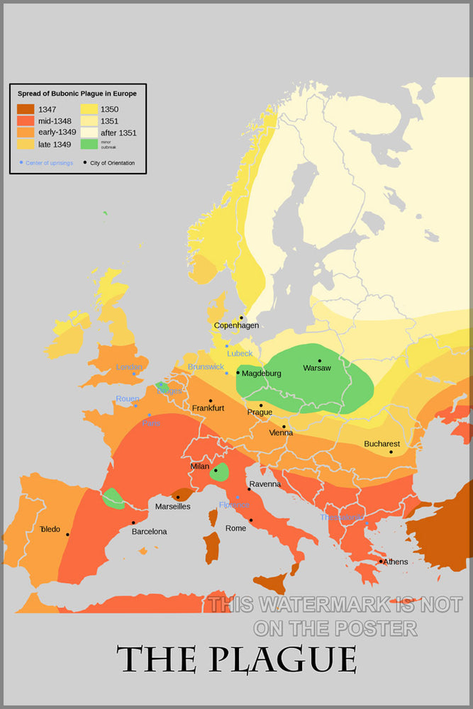 24"x36" Gallery Poster, black death spread bubonic plague pandemic